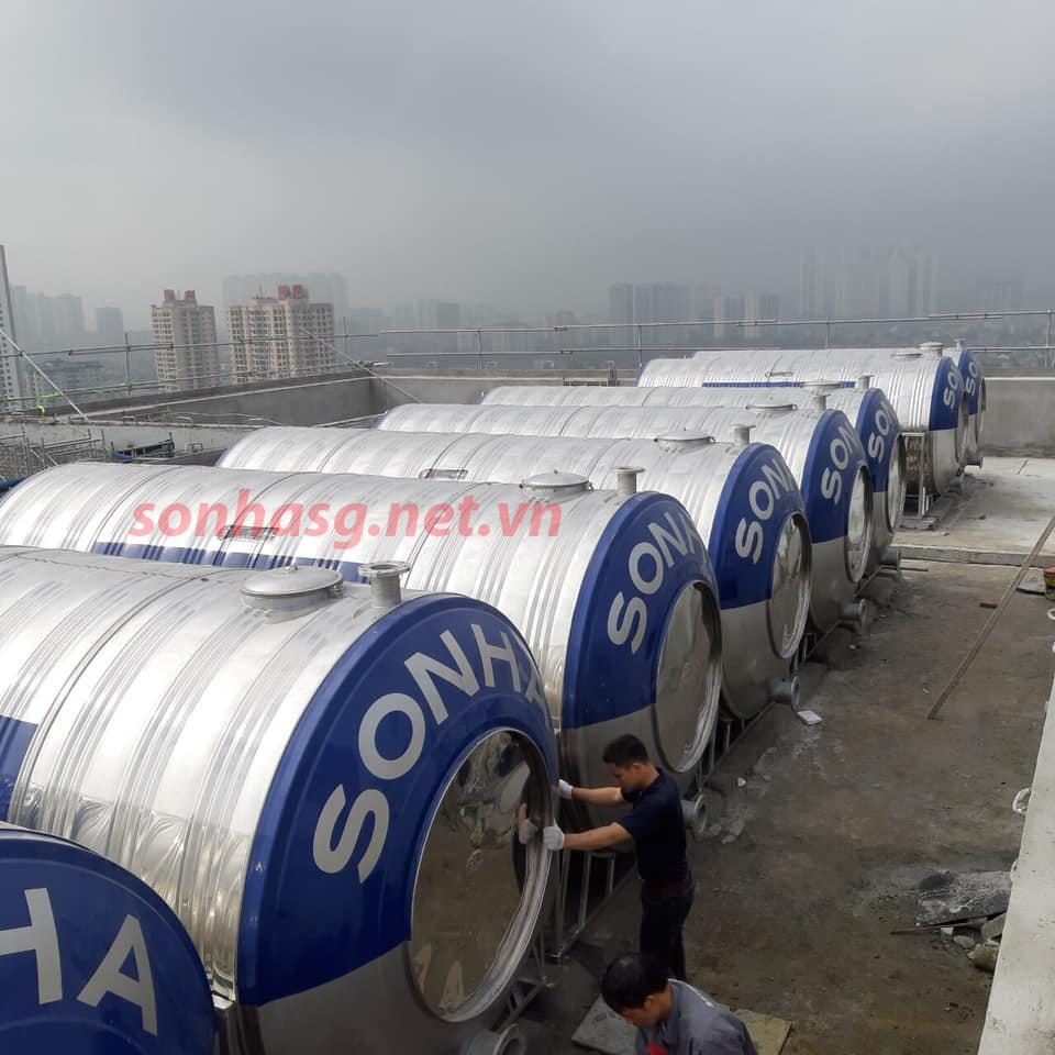 Hình ảnh bồn inox công nghiệp Sơn Hà 10000l ngang