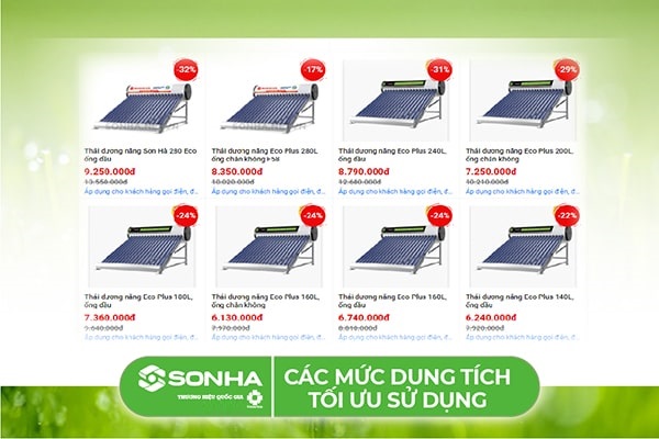 Máy nóng lạnh năng lượng mặt trời Eco Sơn Hà đa dạng dung tích phù hợp với nhiều gia đình Việt Nam