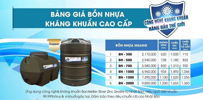 Kích thước Bồn nhựa kháng khuẩn Sơn Hà ngang
